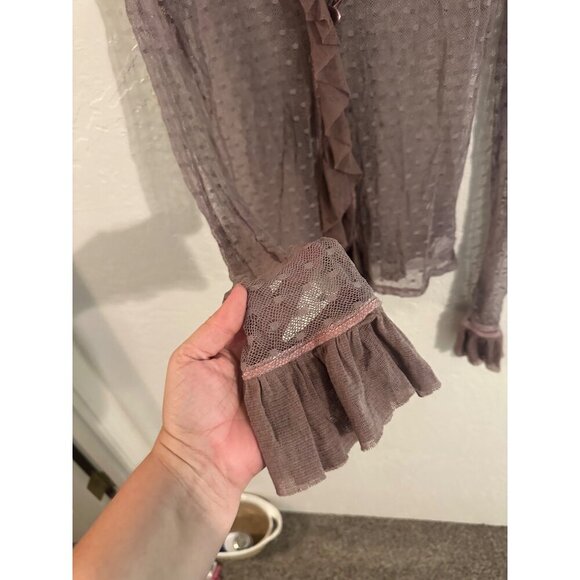 Annah S. Dreamy Vintage Brown Ruffled Y2K Fairycore Mesh Cardigan Top - Picture 3 of 9